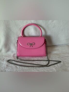 Blush Kiss Mini pink patent leather purse handbag Crossbody rhinestone bow